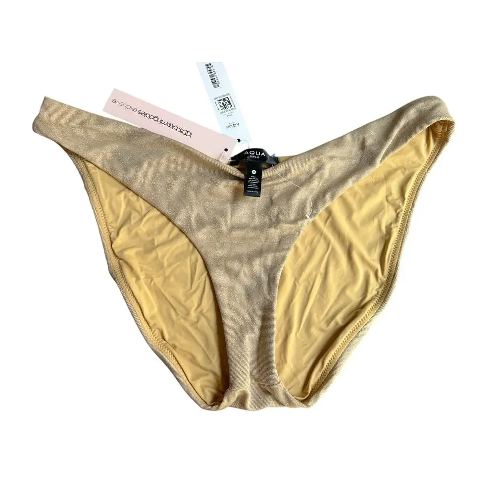 AQUA SWIM BLOOMINGDALES WOMENS MEDIUM WIRE TRIANGLE BIKINI SET SHIMMER GOLD NEW